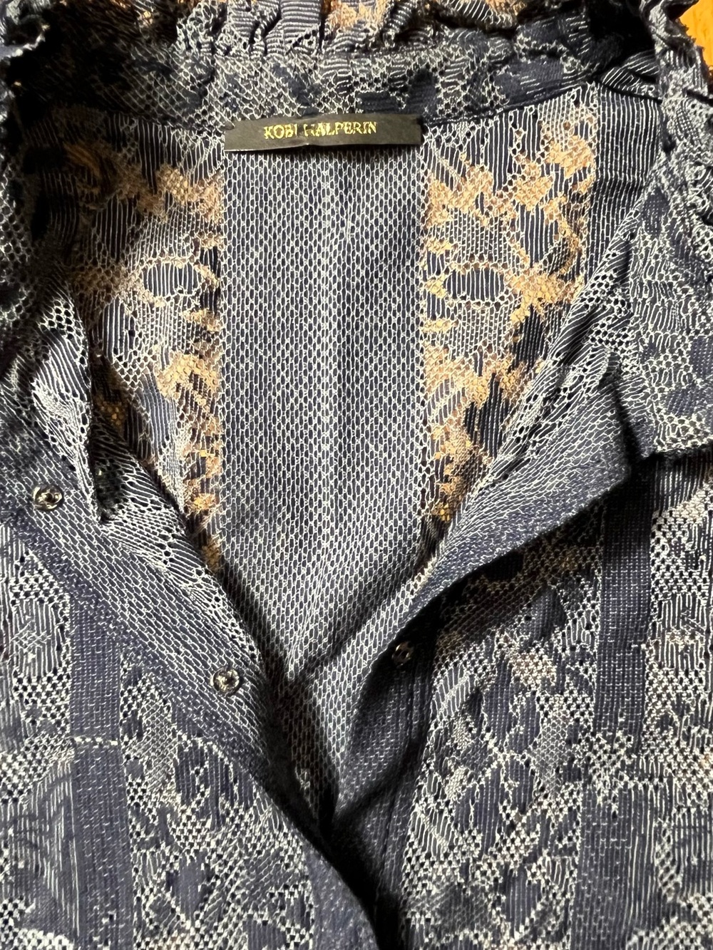 Kobi Halperin Navy Patterned Ruffled Collar Jacket - Picture 3 of 5